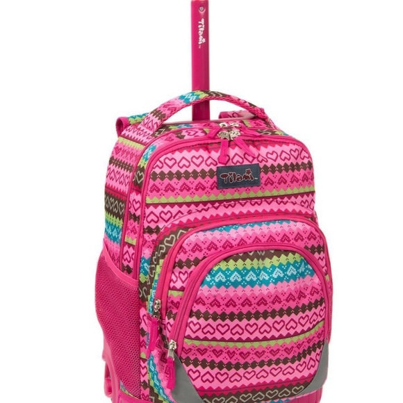 Tilami Rolling Backpack with pink hearts - Picture 3 of 4